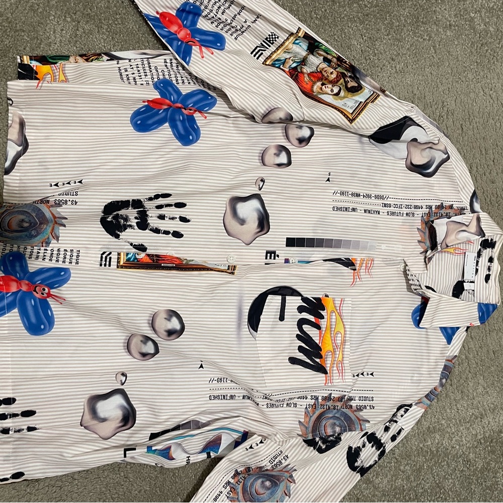 ASOS White and Blue Casual Button Down Shirt with Artistic Print